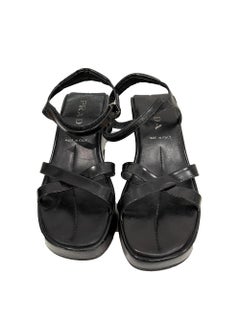 sandales compensées en cuir noir Prada des années 90:: taille 38