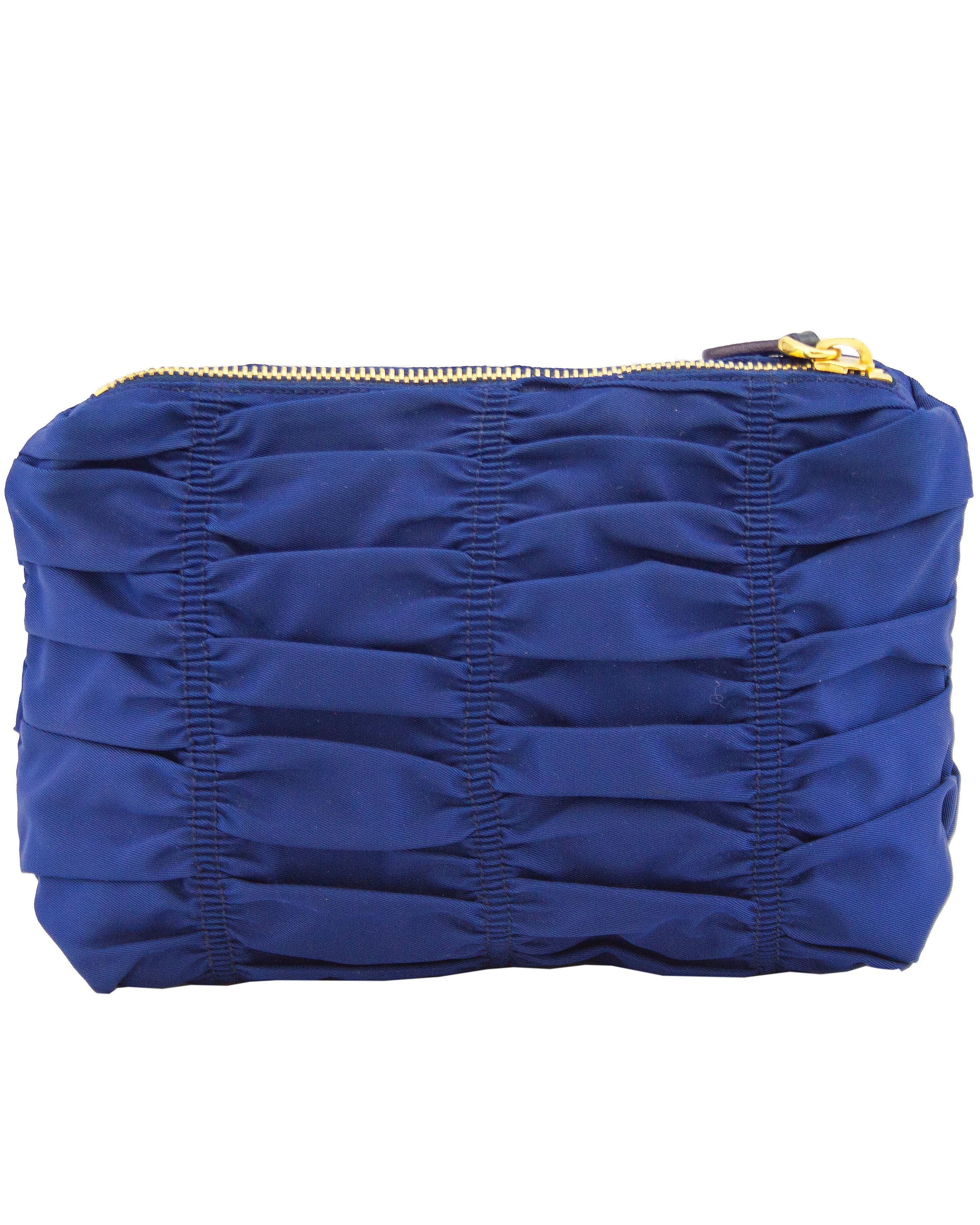 1990s Prada Blue Ruched Nylon Clutch  In Good Condition In Toronto, Ontario