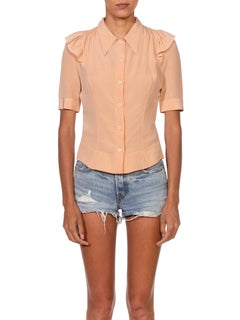 1990er PRADA Blush Pink Seide Crepe De Chine Kurzarm Bluse