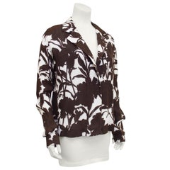 1990's Prada Brown and Cream Floral Linen Jacket