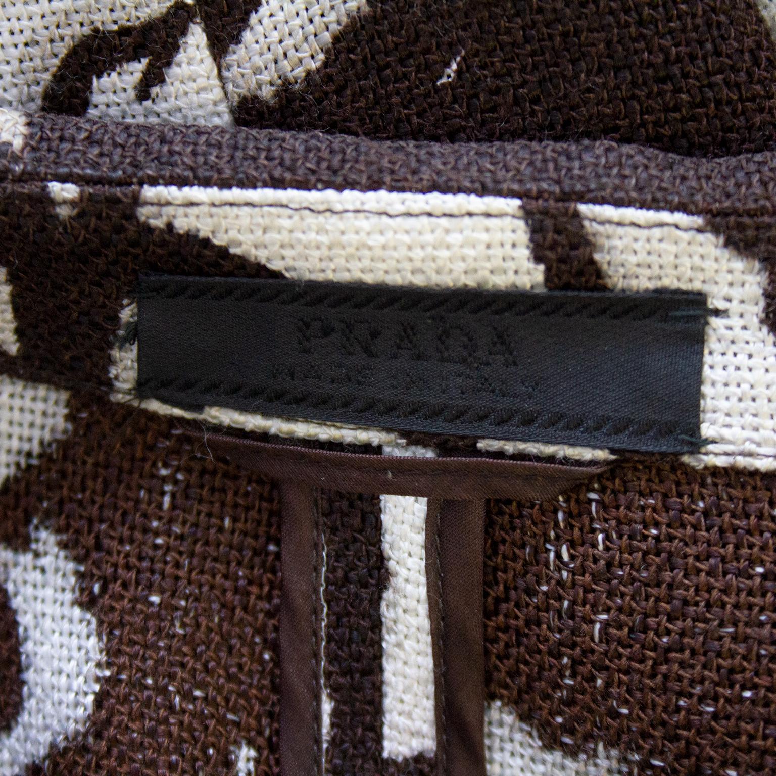 Women's 1990's Prada Brown and Cream Floral Linen Jacket