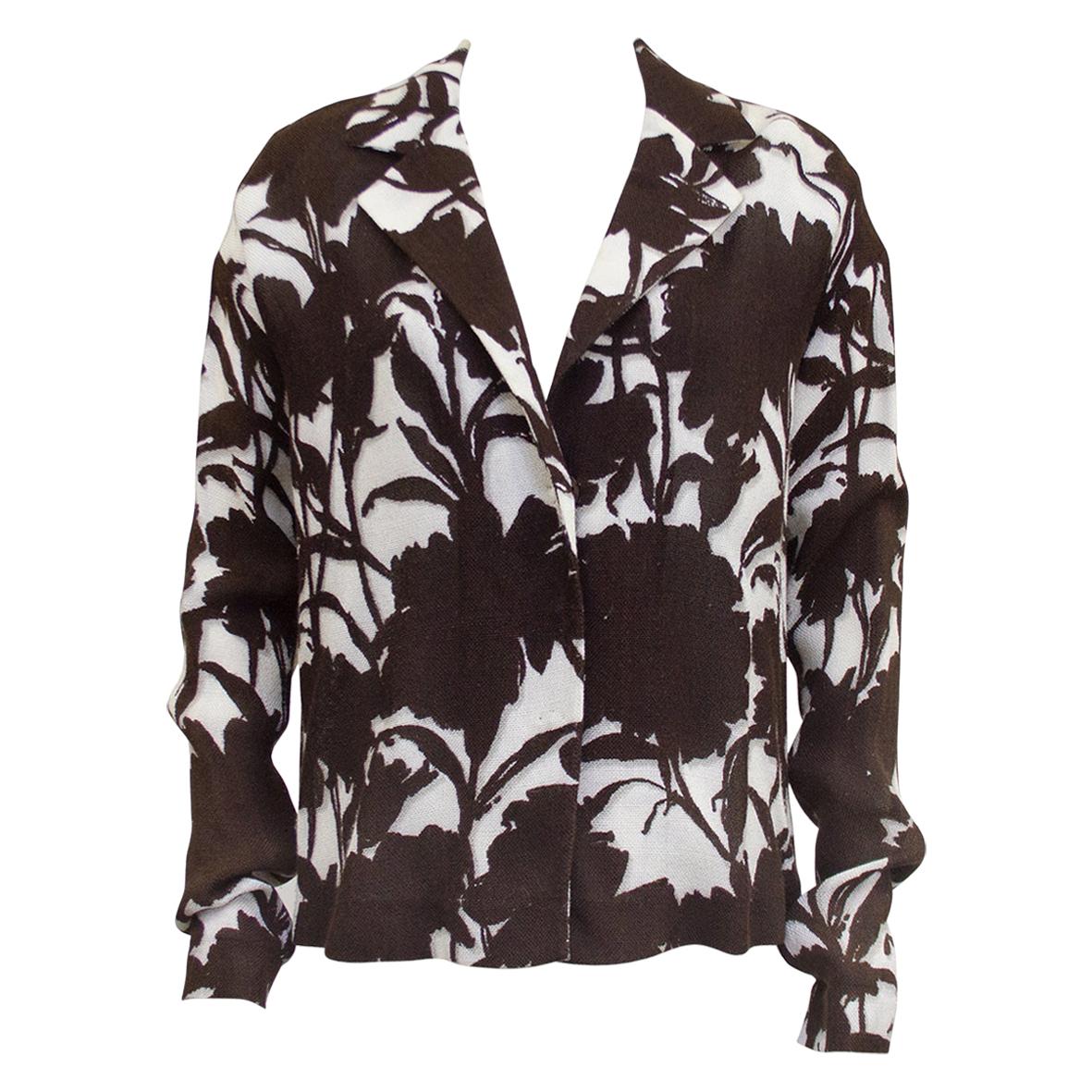 1990's Prada Brown and Cream Floral Linen Jacket