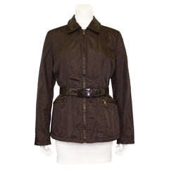 1990s Prada Brown Nylon and Leather Belted Jacket