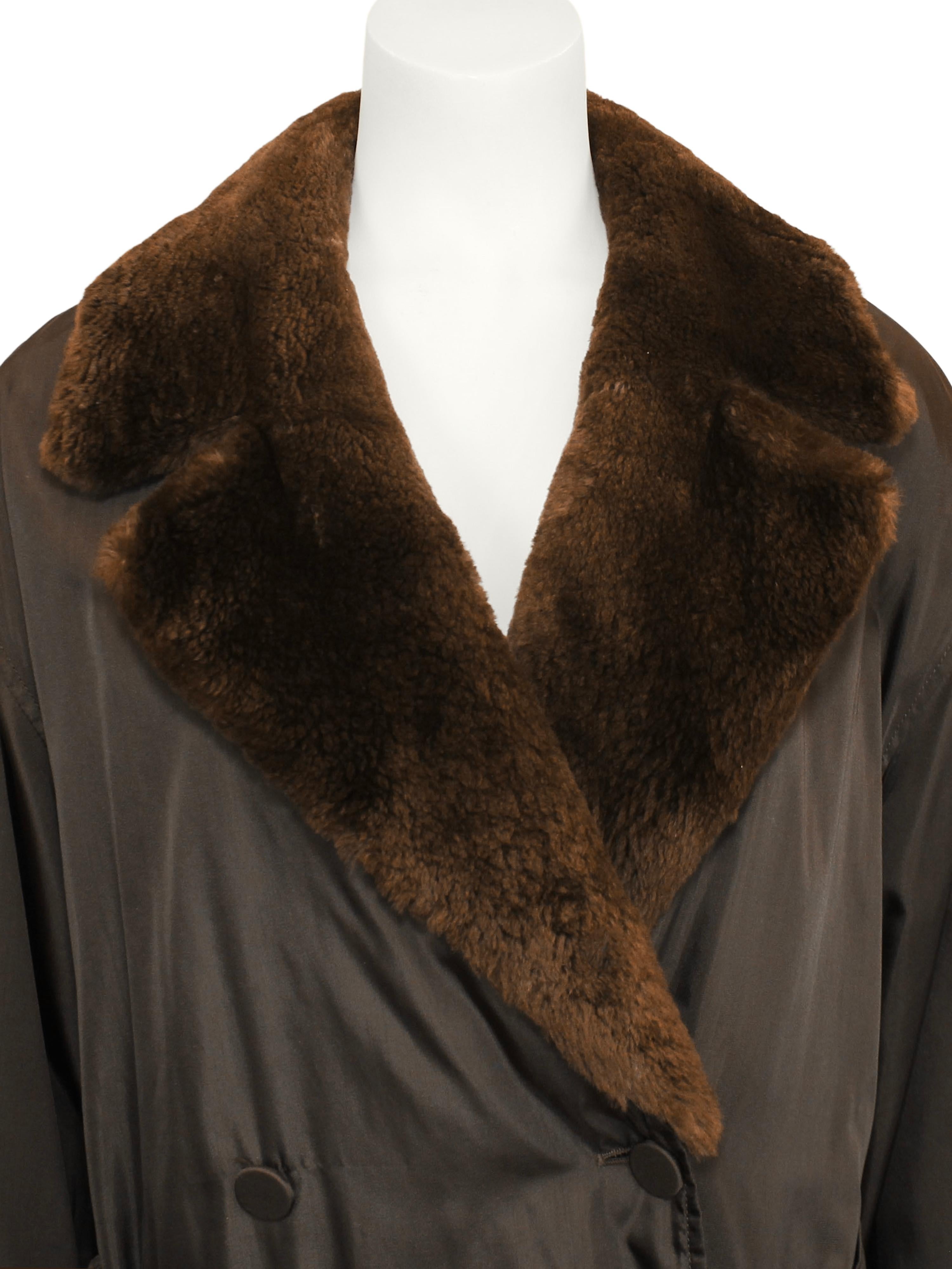 1990s Prada Brown Nylon Trench Coat with Faux Collar In Good Condition In Toronto, Ontario