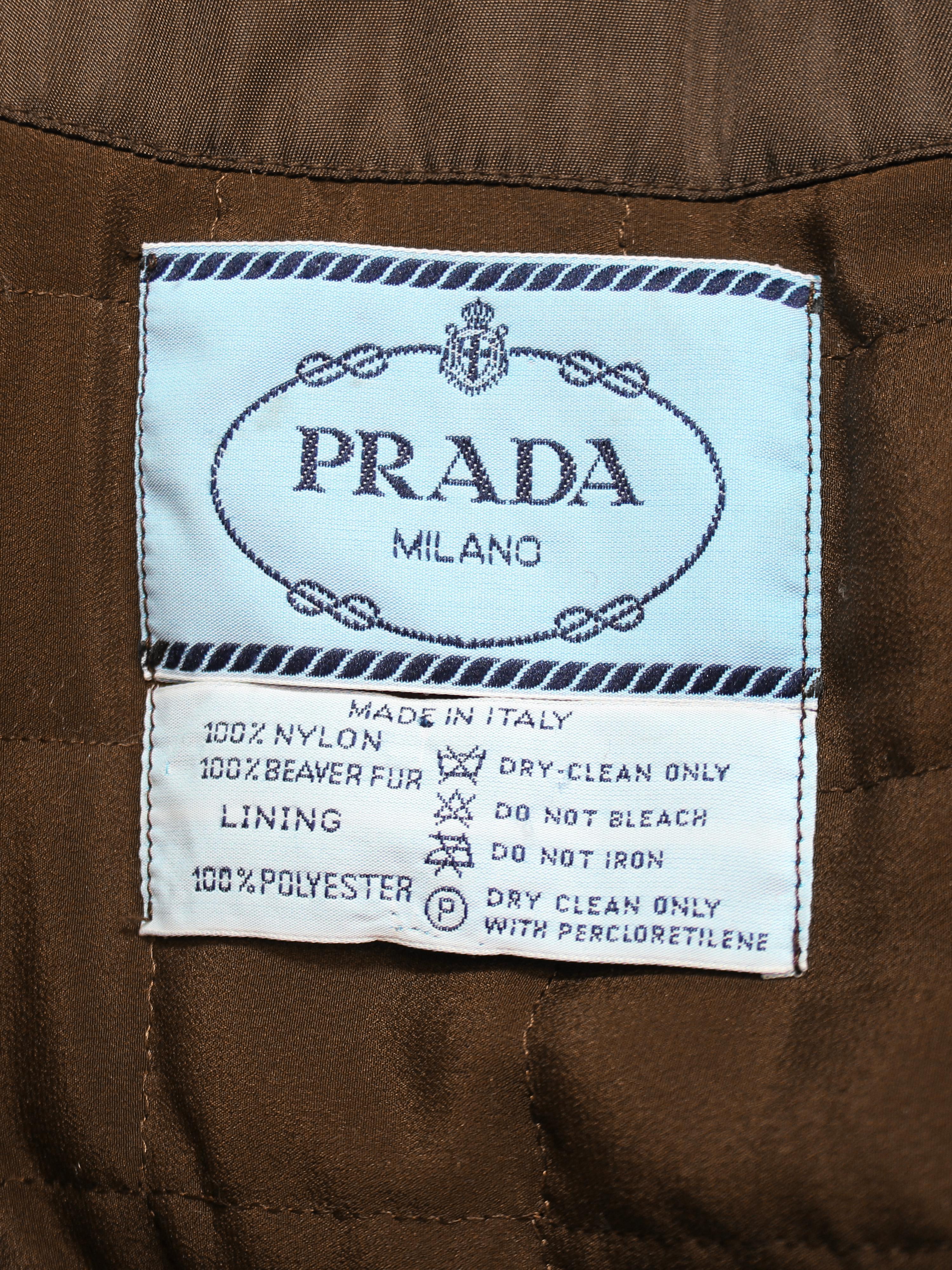 1990s Prada Brown Nylon Trench Coat with Faux Collar 1