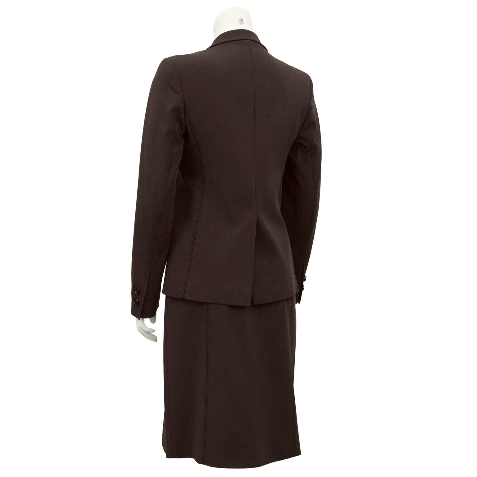 Noir Prada - Tailleur jupe en tissu Techno marron, années 1990  en vente