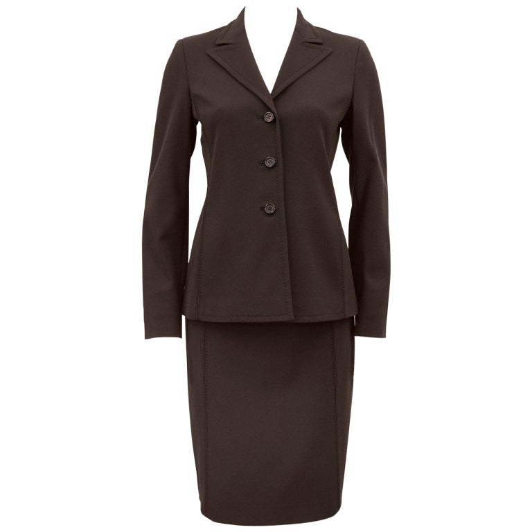 1990s Prada Brown Techno Fabric Skirt Suit For Sale at 1stDibs | suit skirt  fabric