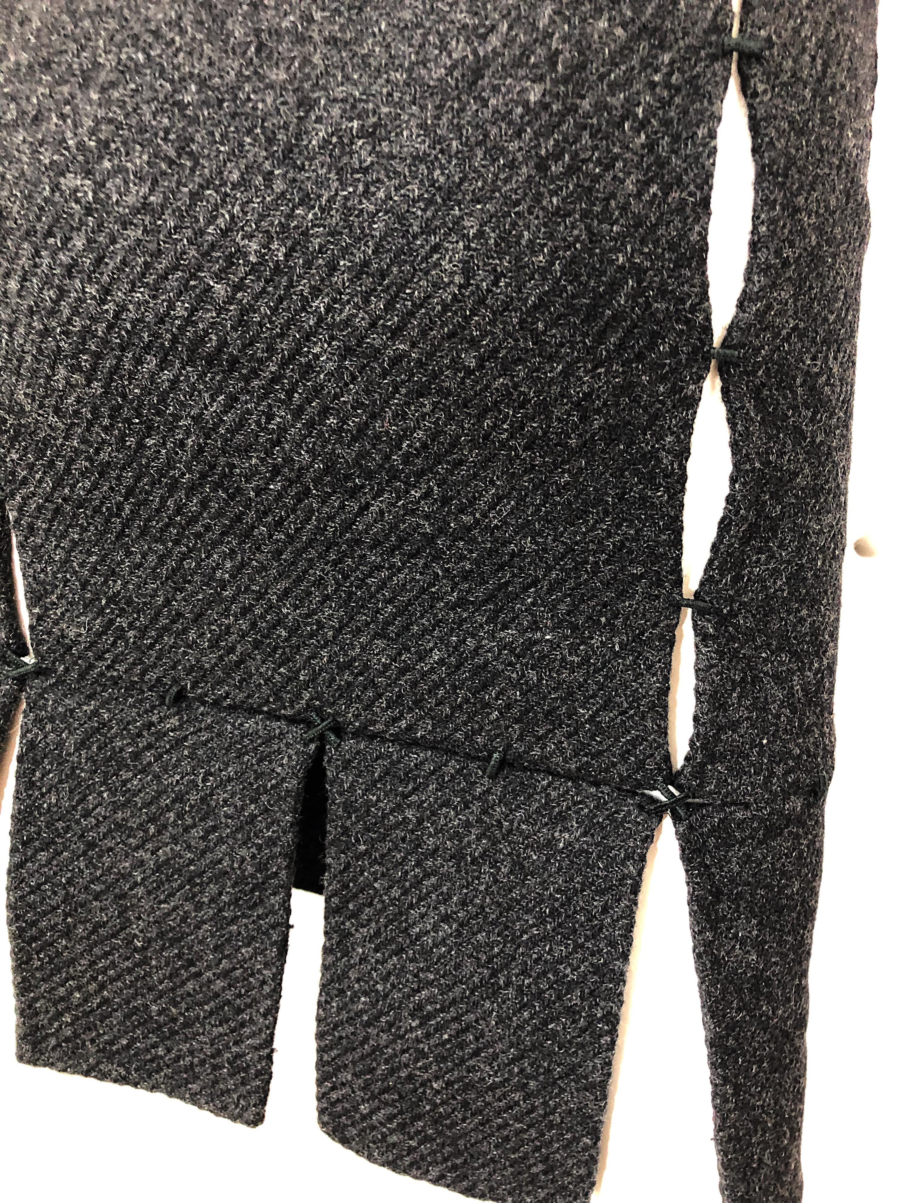 1990s Prada Charcoal Grey Cut - Out High Waisted Wool Vintage 90s Pencil Skirt 1