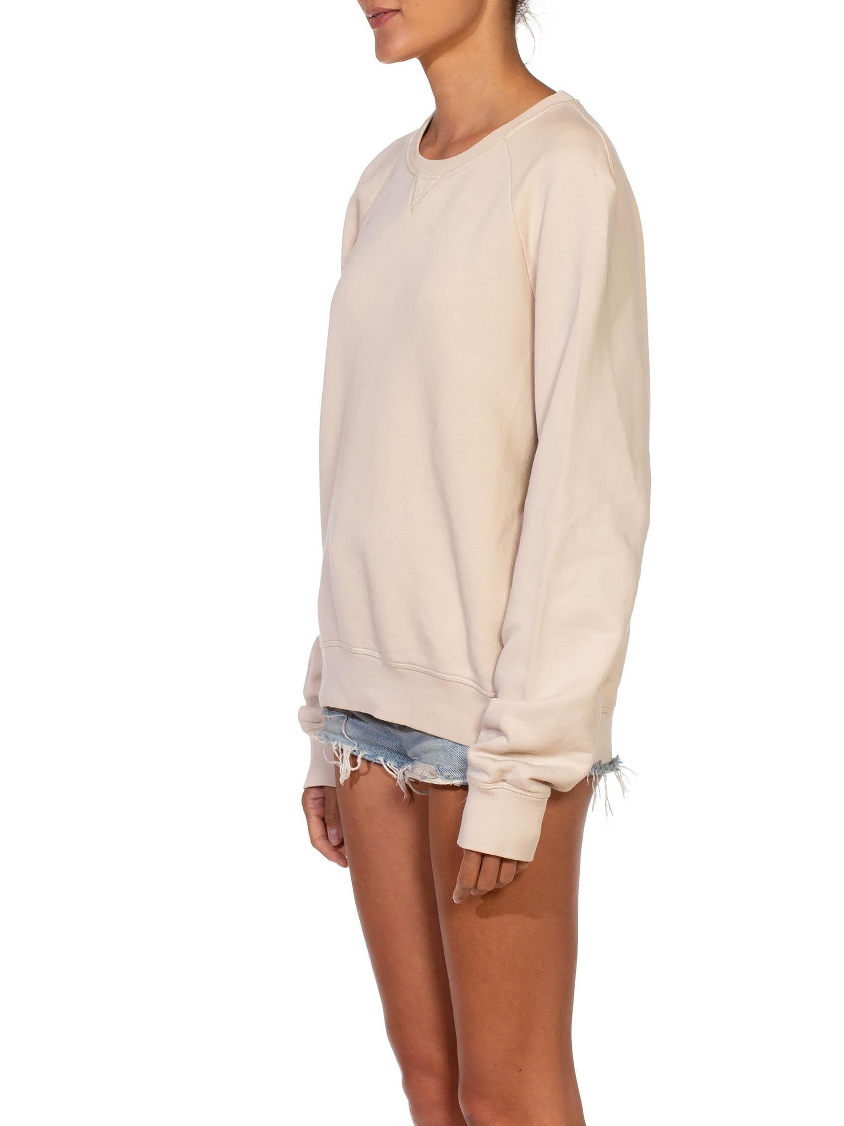 1990S PRADA Cream Cotton Long Sleeve Sweatshirt Sweater In Excellent Condition For Sale In New York, NY