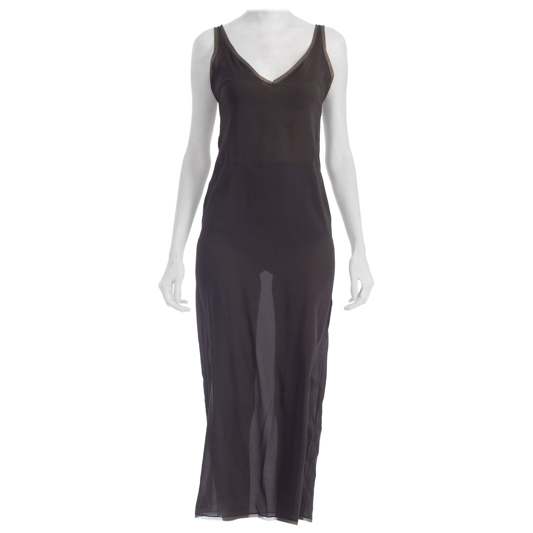 1990s PRADA Dark Grey Sheer Silk Chiffon Dress