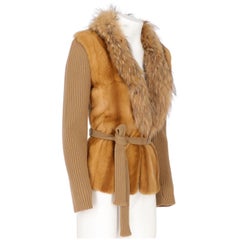 1990s Prada Fox Fur, Kolinsky Fur and Beige Wool Sweater