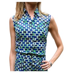 1990s Prada Geometric Multicolor Silk Sleeveless Shirt