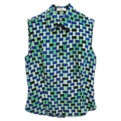 1990s Prada Geometric Multicolor Silk Sleeveless Shirt