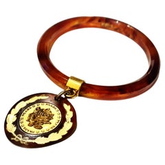 1990s Prada Gold Resin Plated Medallion Bangle Bracelet