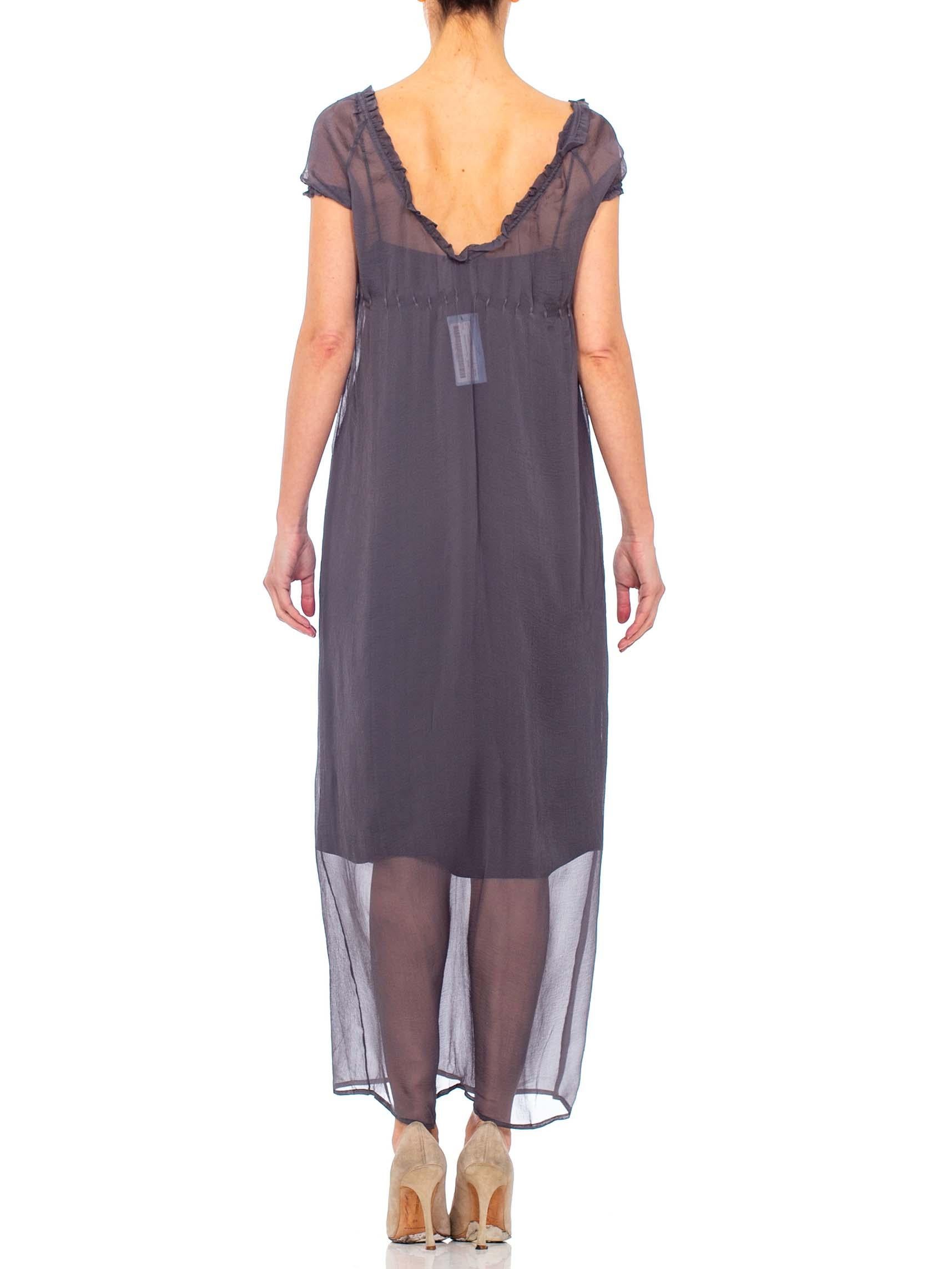 1990s PRADA Grey Sheer Silk Chiffon Dress With Slip  5