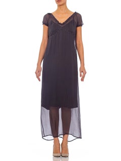 1990s PRADA Grey Sheer Silk Chiffon Dress With Slip