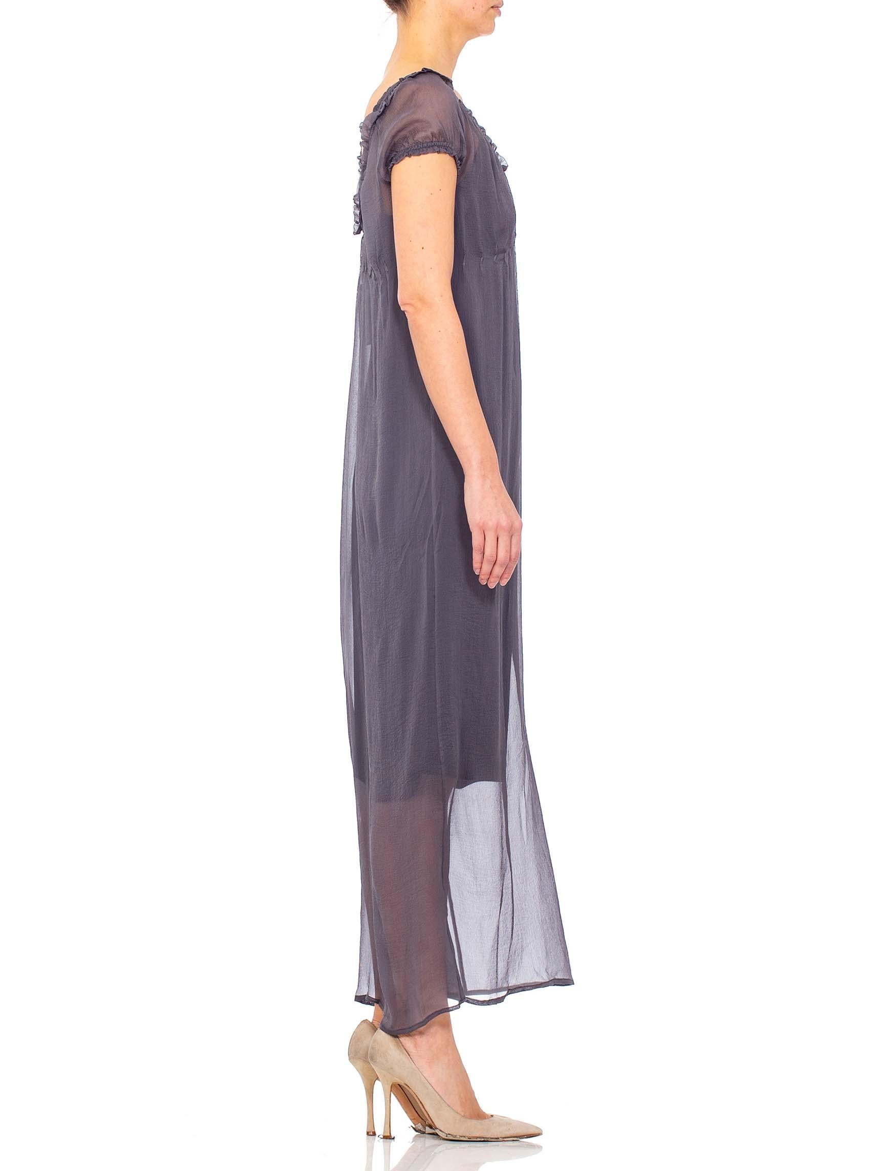 1990s PRADA Grey Sheer Silk Chiffon Dress With Slip  In Excellent Condition In New York, NY