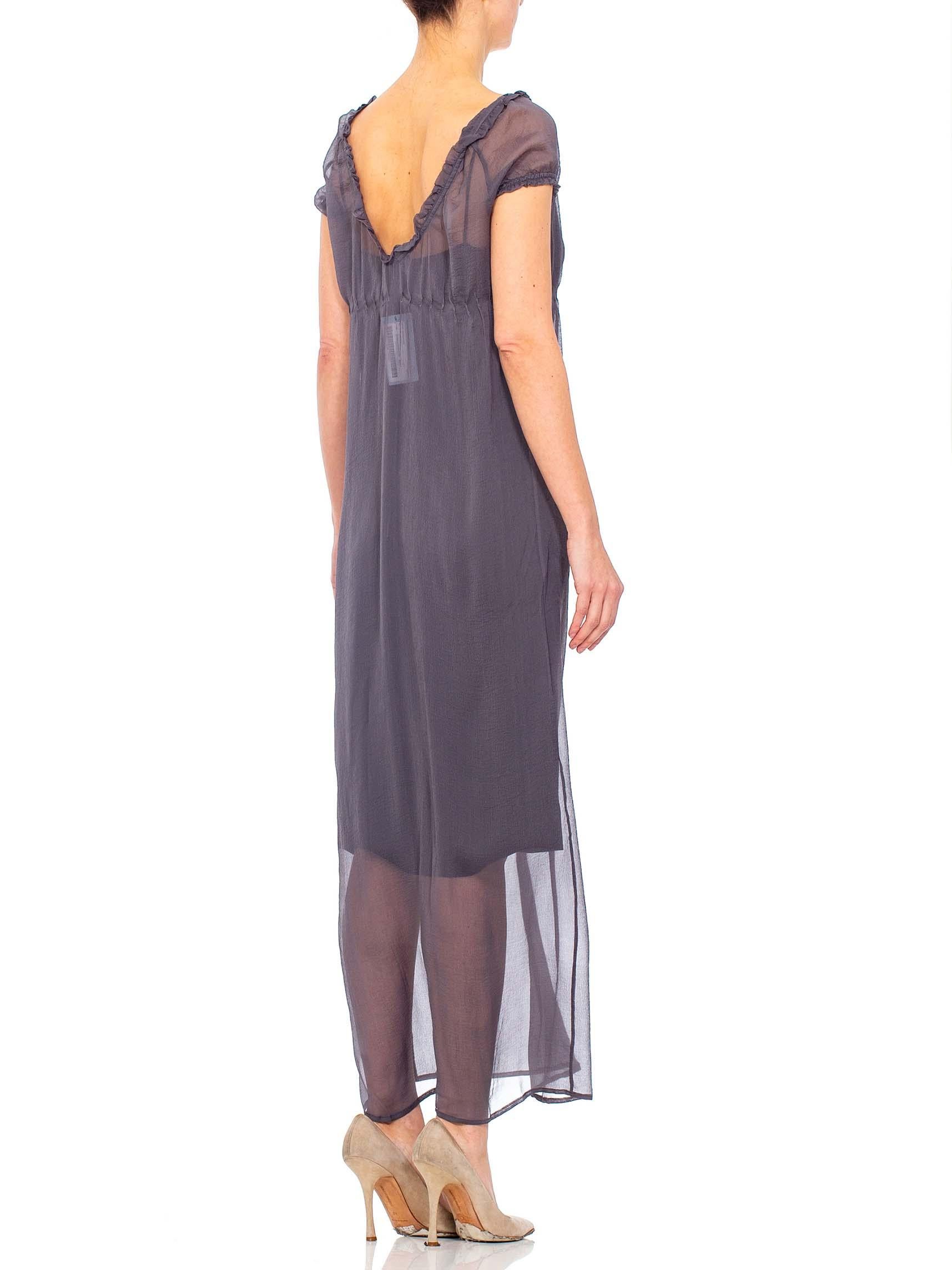 1990s PRADA Grey Sheer Silk Chiffon Dress With Slip  2