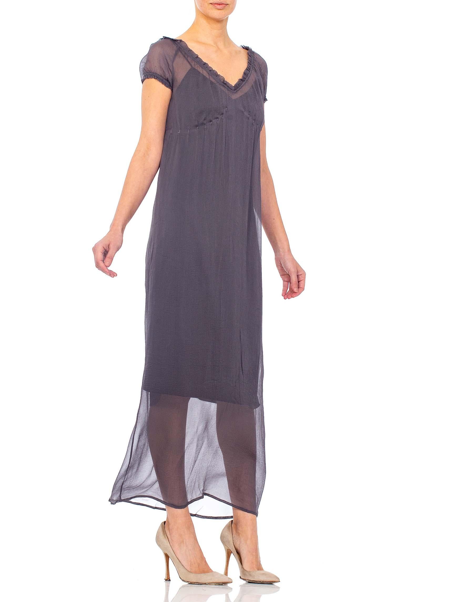 1990s PRADA Grey Sheer Silk Chiffon Dress With Slip  3