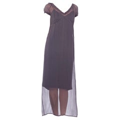 1990s PRADA Grey Sheer Silk Chiffon Dress With Slip 