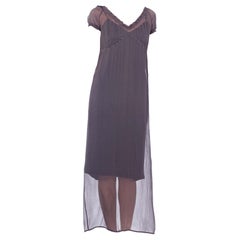 1990s PRADA Grey Sheer Silk Chiffon Dress With Slip