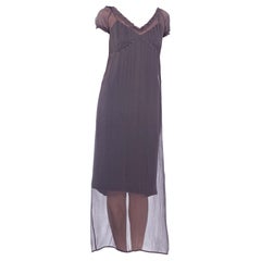 Retro 1990s PRADA Grey Sheer Silk Chiffon Dress With Slip 