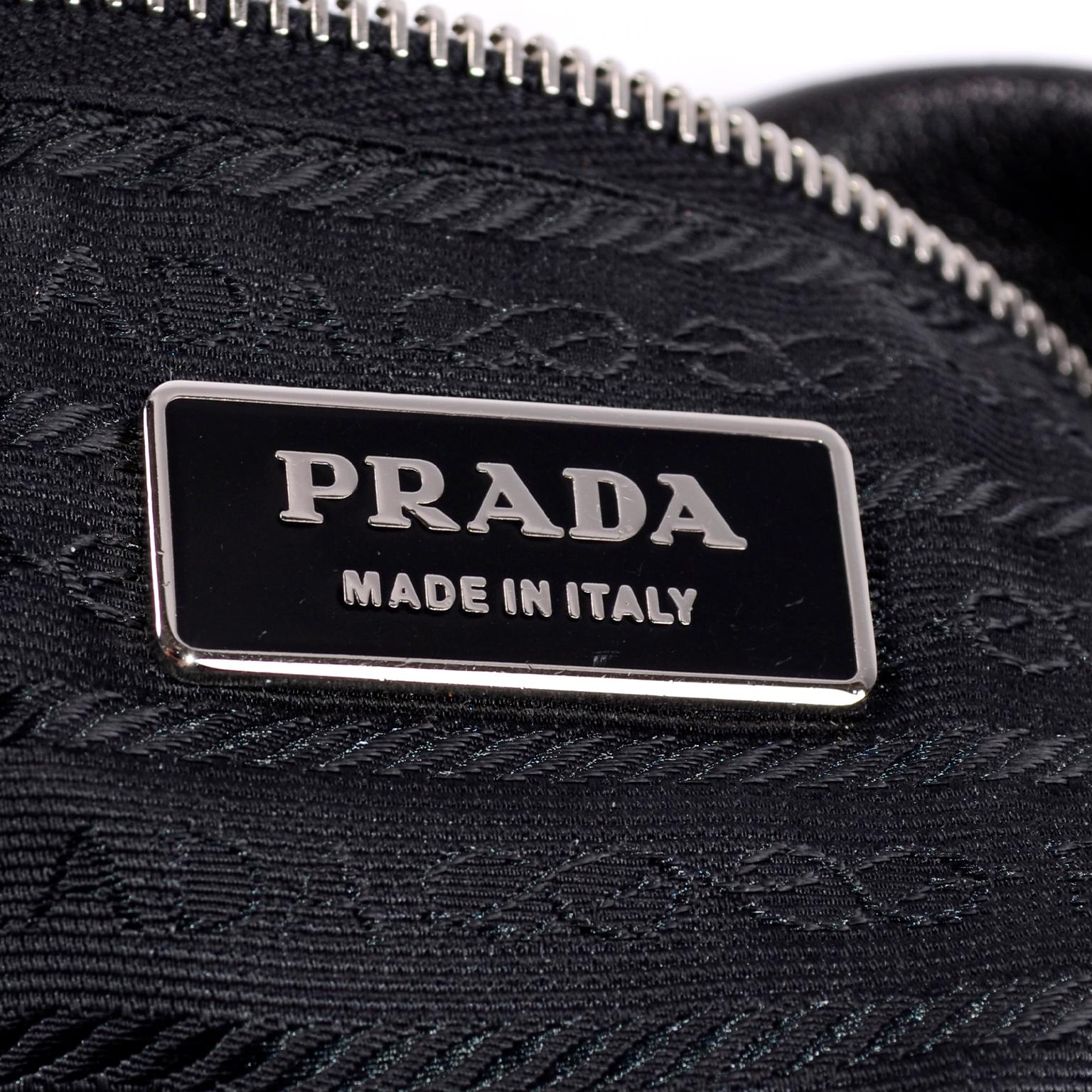 1990s Prada Handbag Black Lambskin Leather Shoulder Hobo Bag With Buckles 5