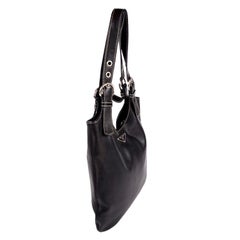 1990 Prada Handbag Black Lambskin Leather Shoulder Hobo Bag With Buckles