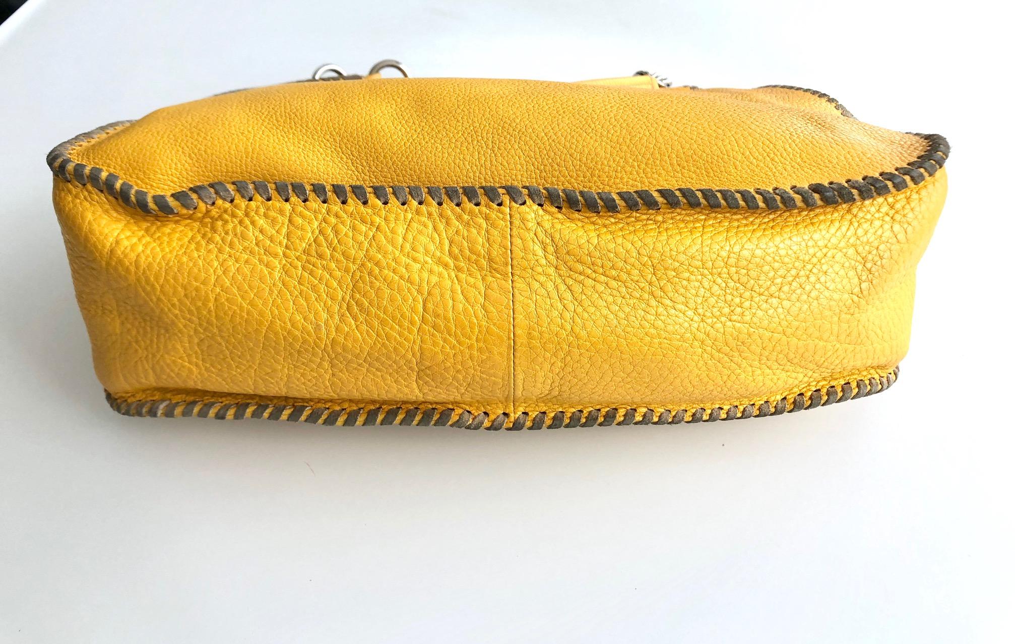 Women's 1990s Prada Bright Yellow Madras Leather Chain Hobo bag