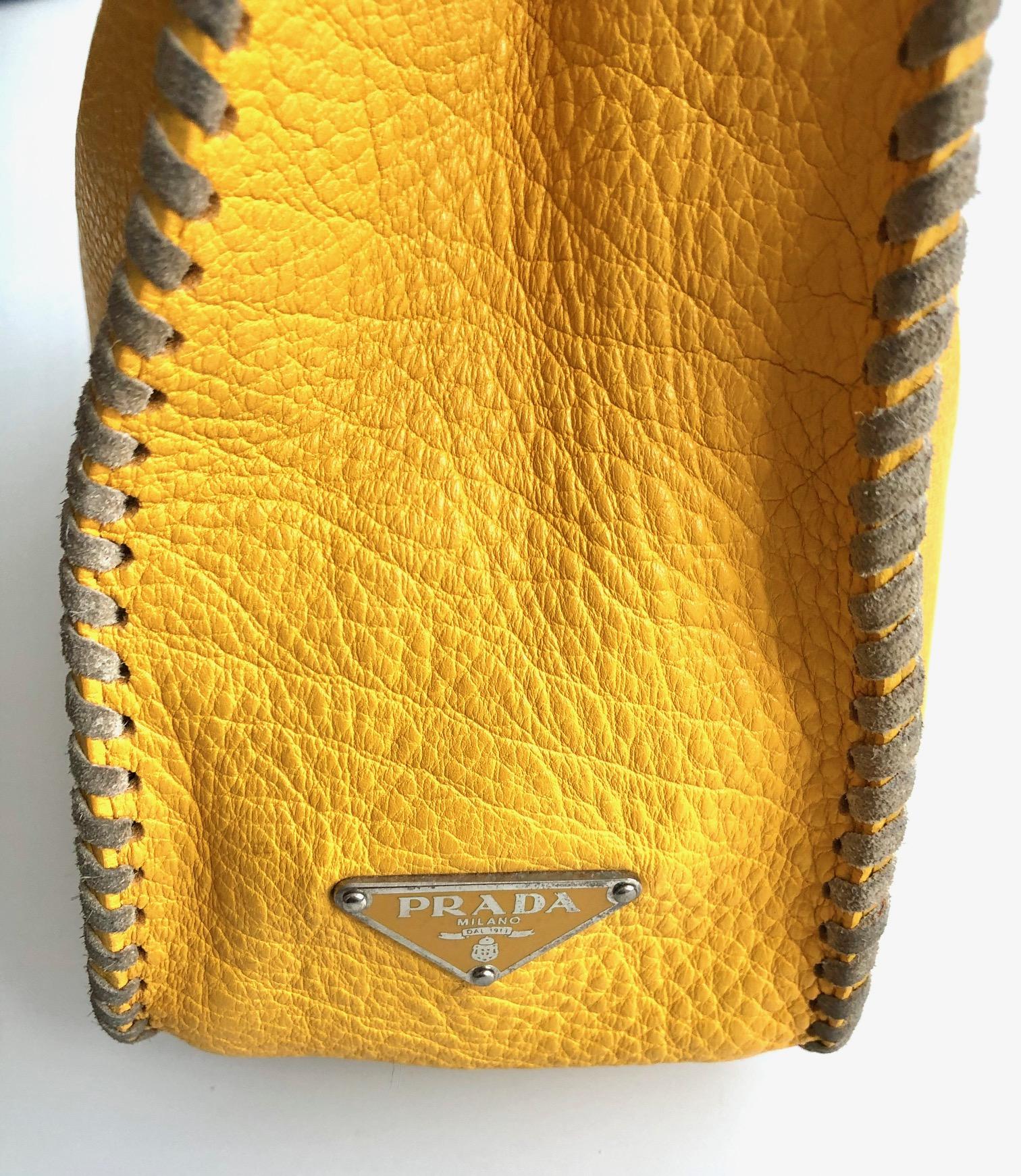 1990s Prada Bright Yellow Madras Leather Chain Hobo bag 1