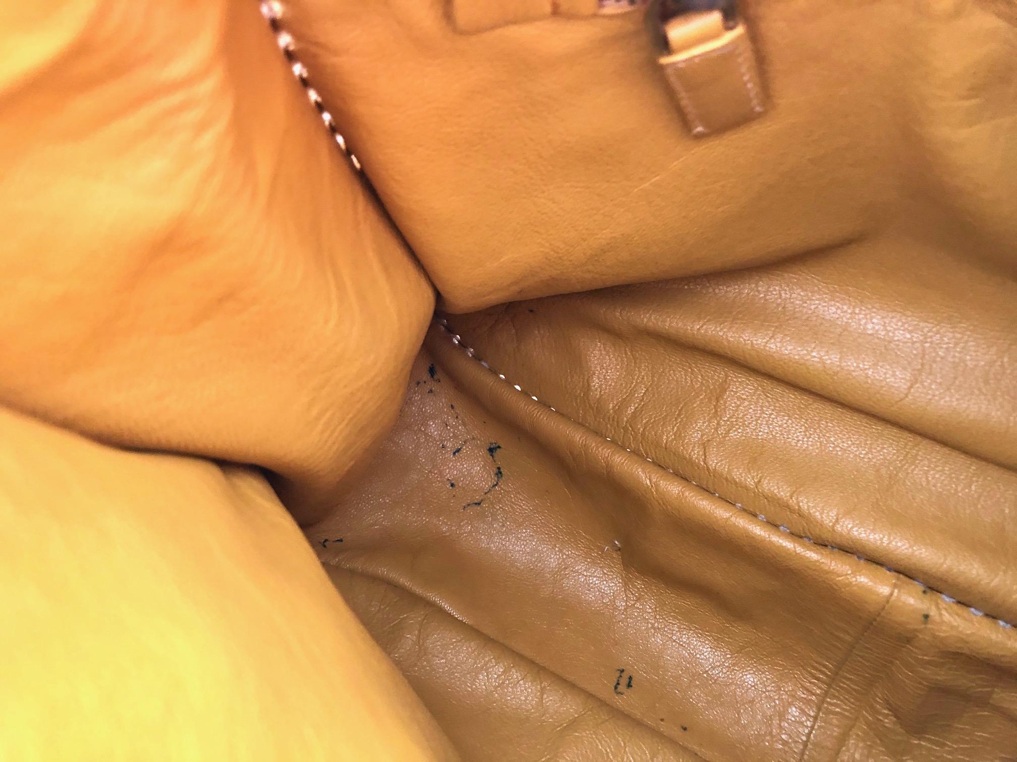 1990s Prada Bright Yellow Madras Leather Chain Hobo bag 3