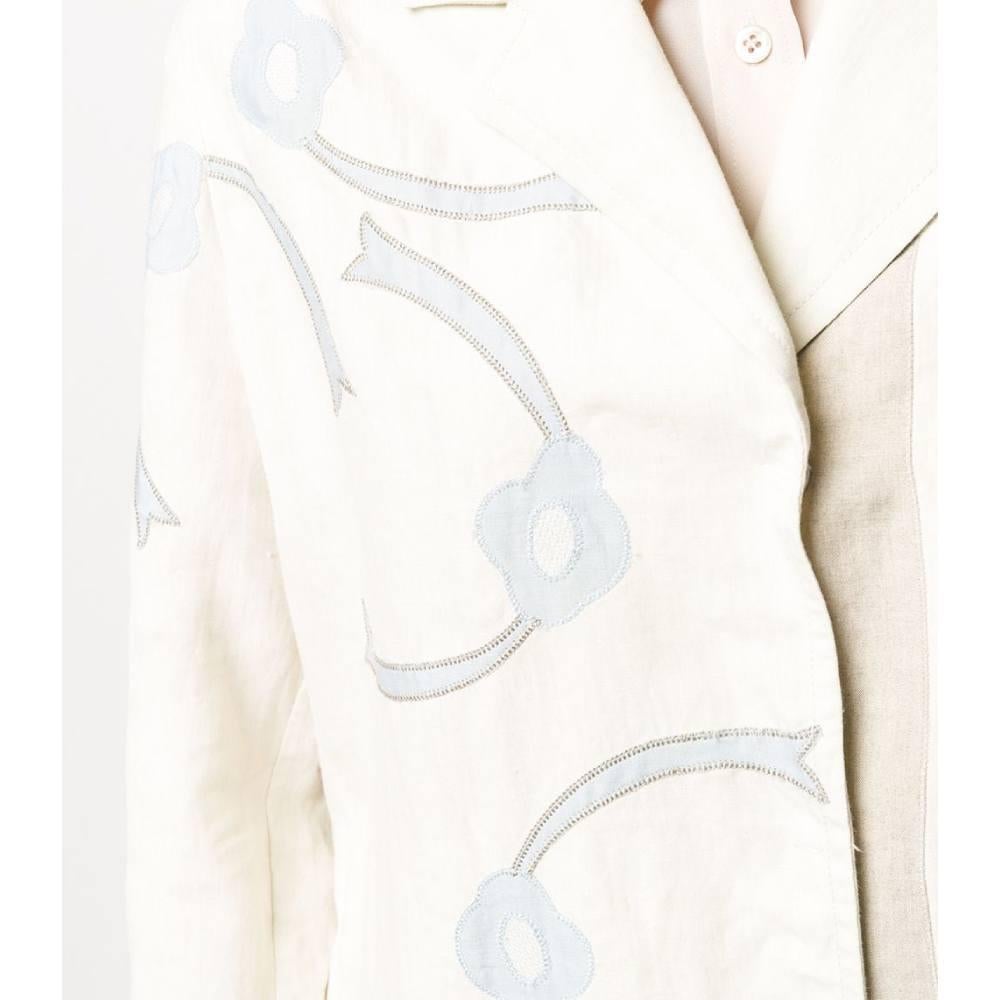 Donna 1990s  Cappotto in lino stampato color avorio di Prada
