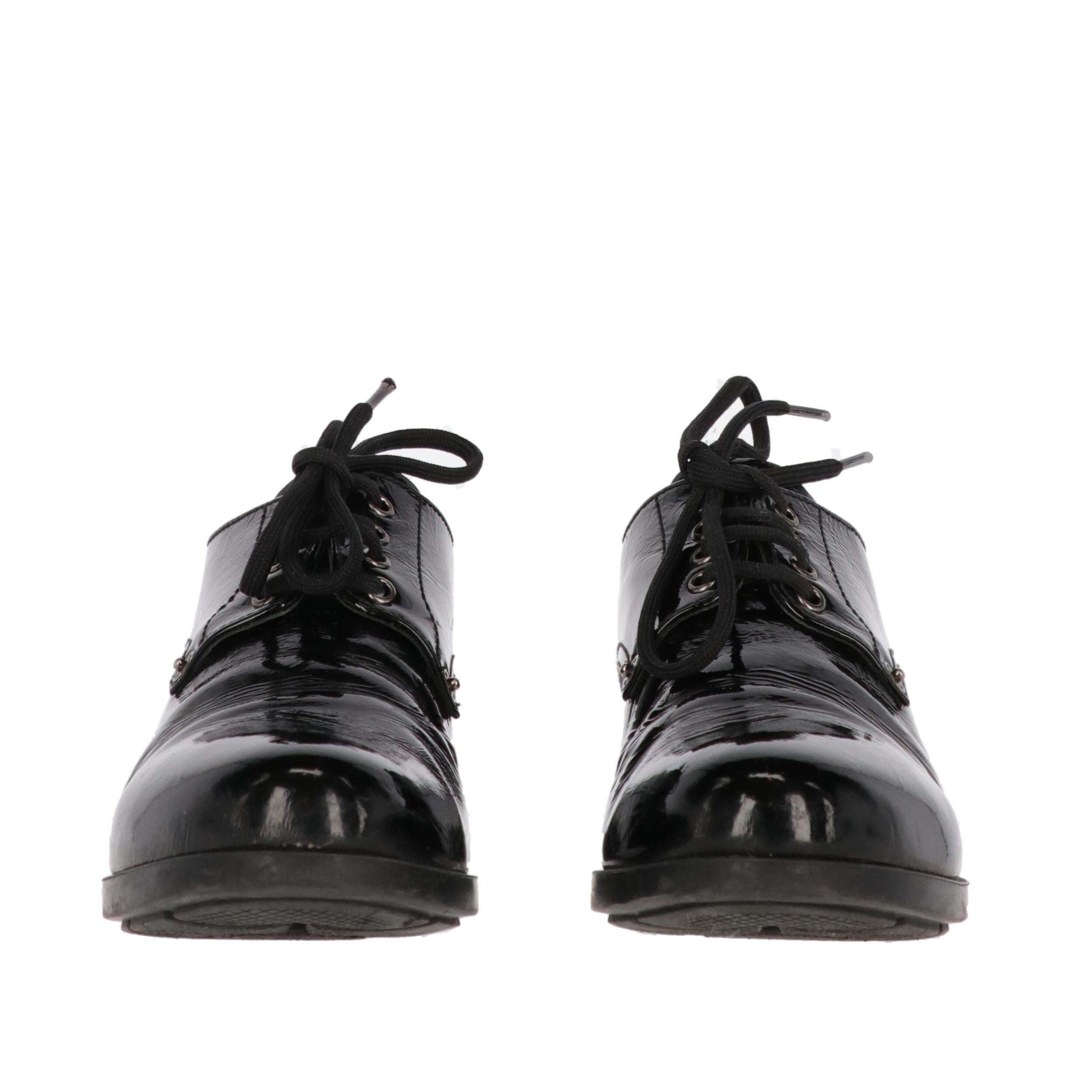 Black 1990s Prada Leather Lace-up Shoes