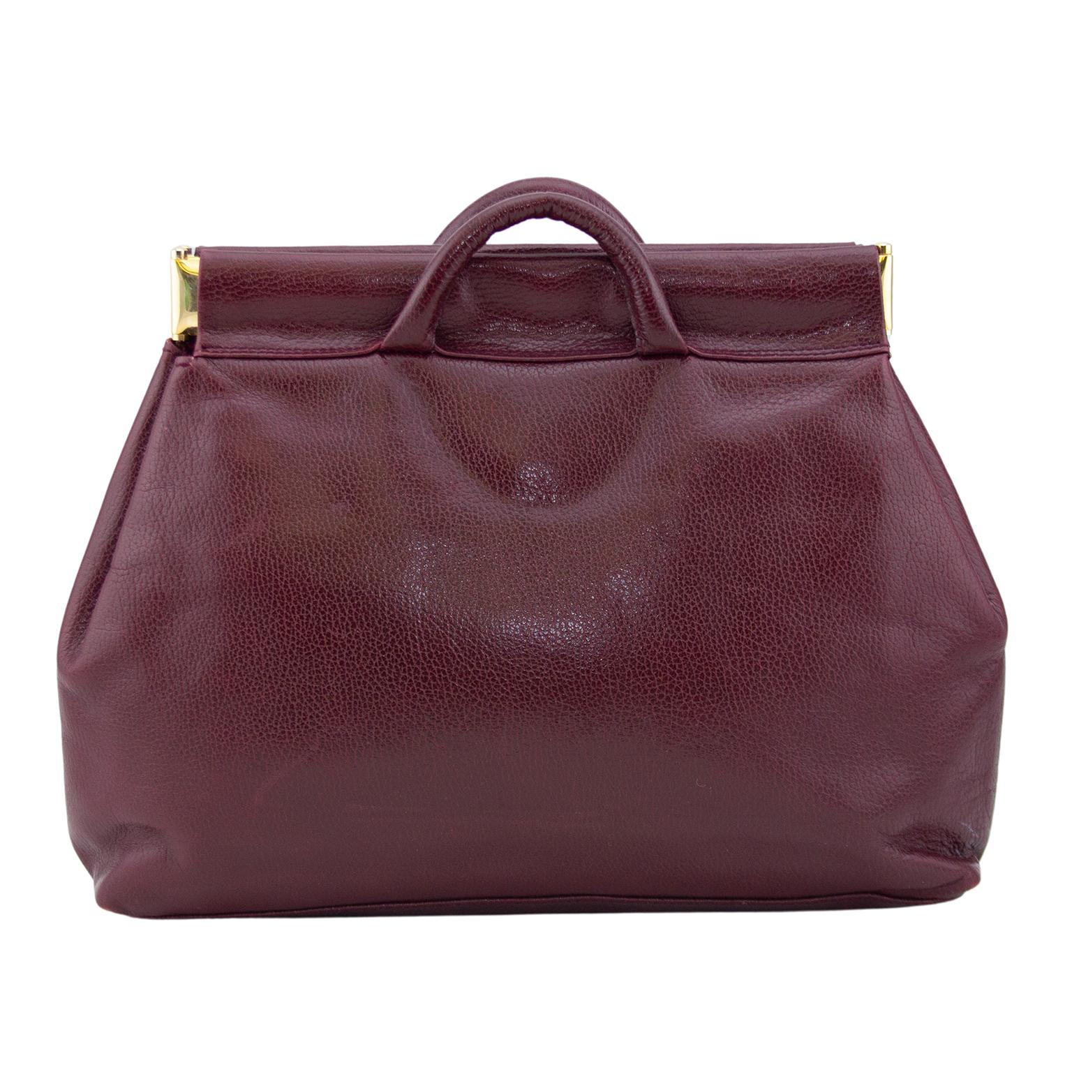 Black 1990s Prada Maroon Leather Clutch with Small Handles