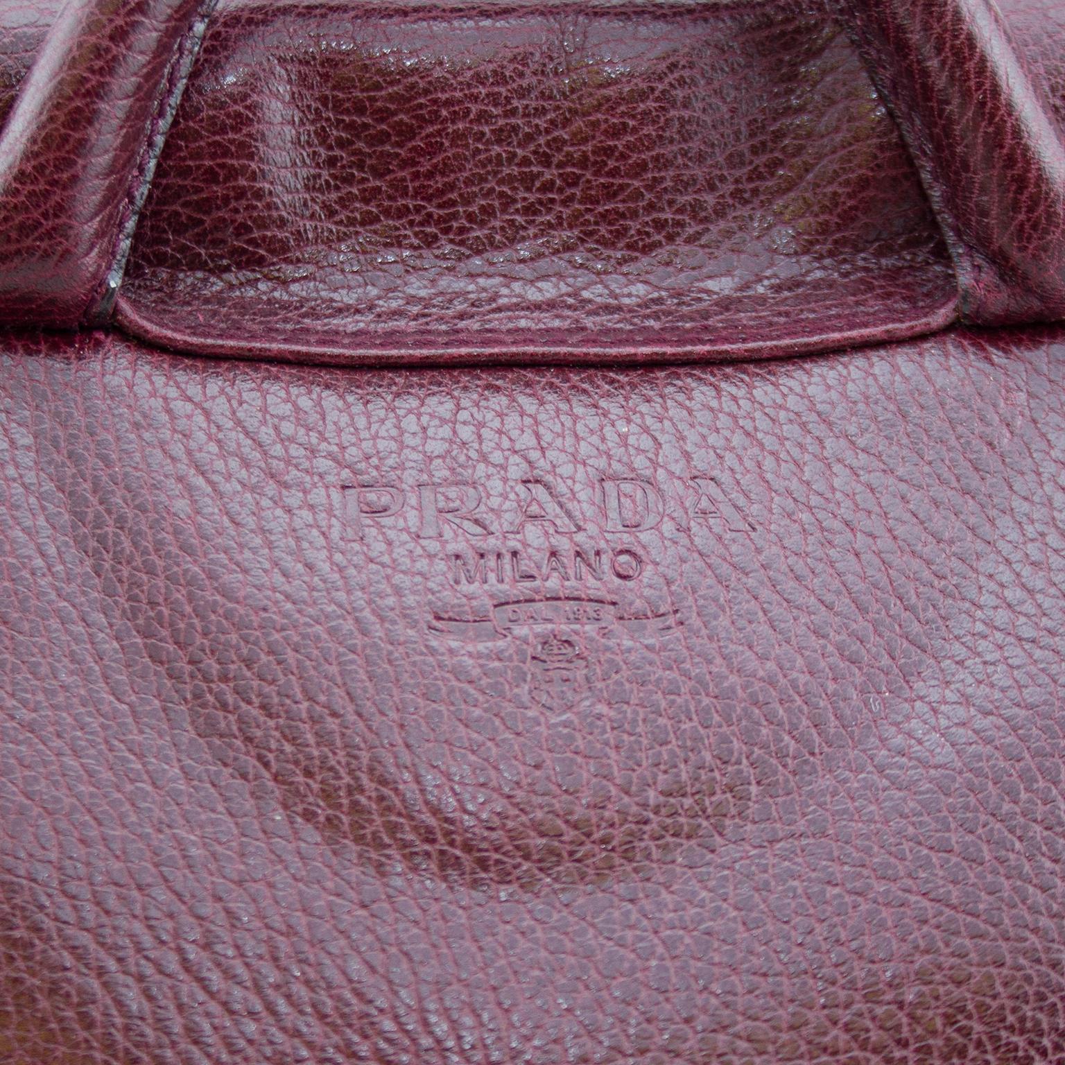 1990s Prada Maroon Leather Clutch with Small Handles In Good Condition In Toronto, Ontario