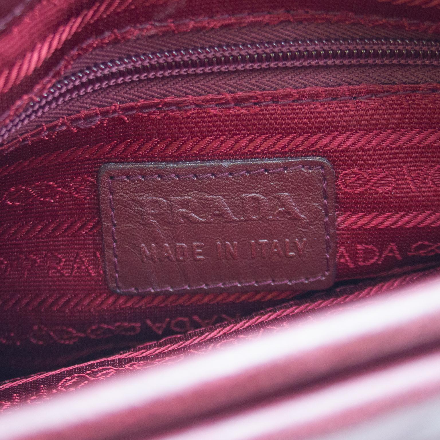 1990s Prada Maroon Leather Clutch with Small Handles 1