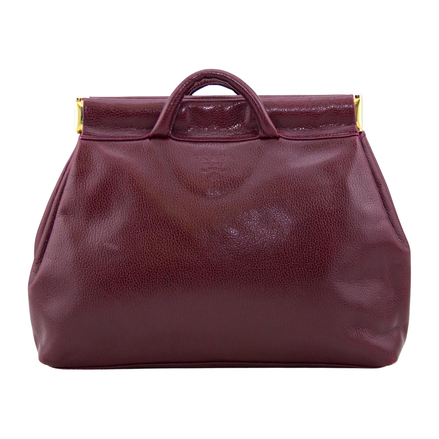 1990s Prada Maroon Leather Clutch with Small Handles