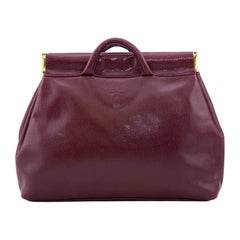 Retro 1990s Prada Maroon Leather Clutch with Small Handles 