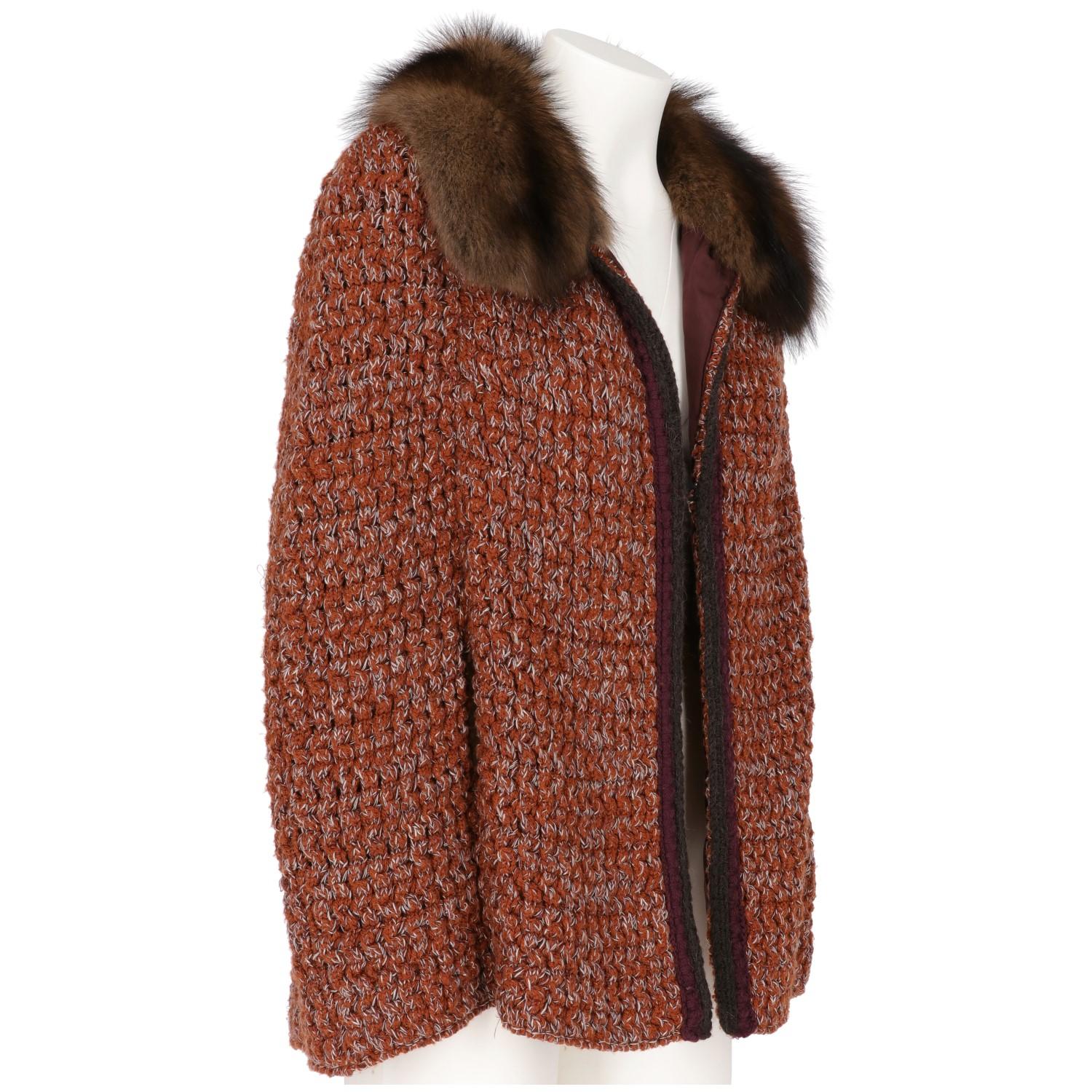 1990s Prada Marten Fur and Orange Rust Wool Cape Sweater In Good Condition In Lugo (RA), IT