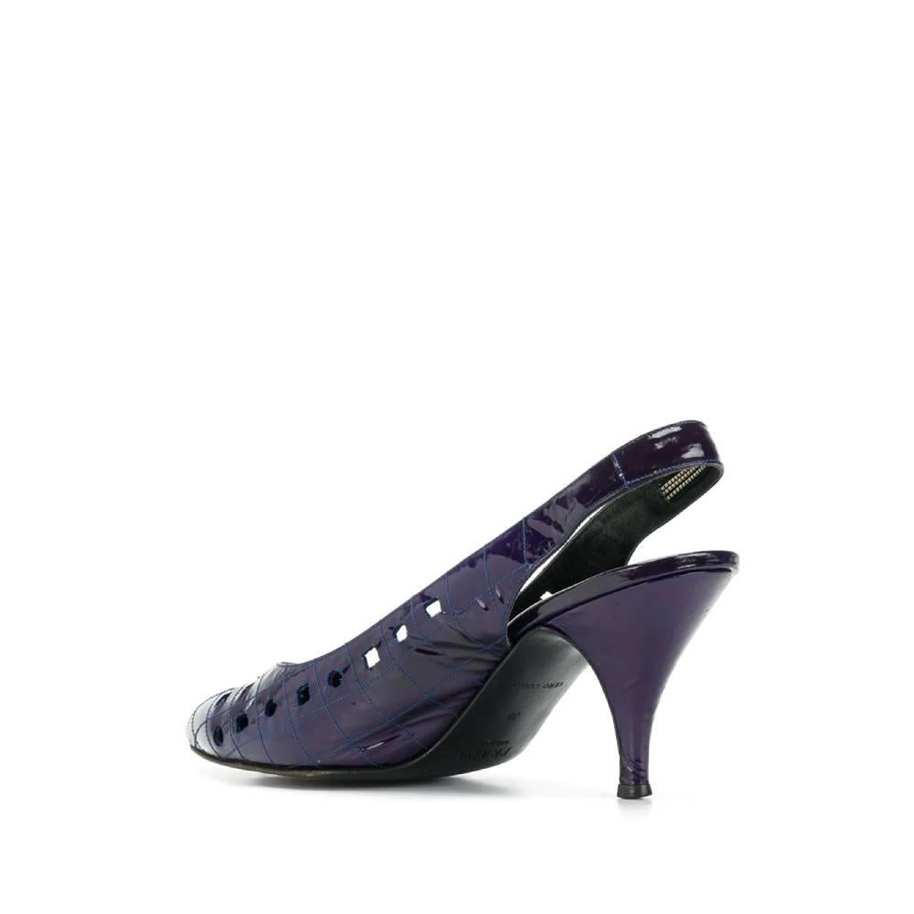 Black 1990s Prada Patent Blue Heel Shoes