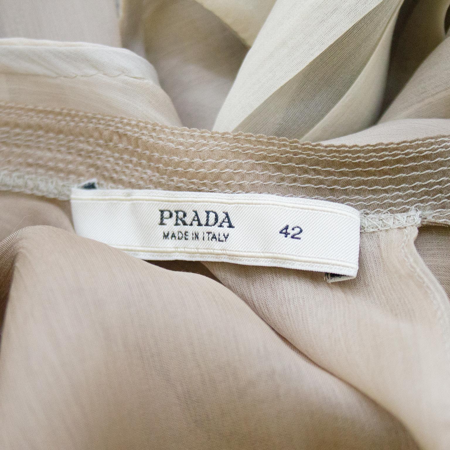 Gray 1990s Prada Pleated Taupe Chiffon Ombre Dress