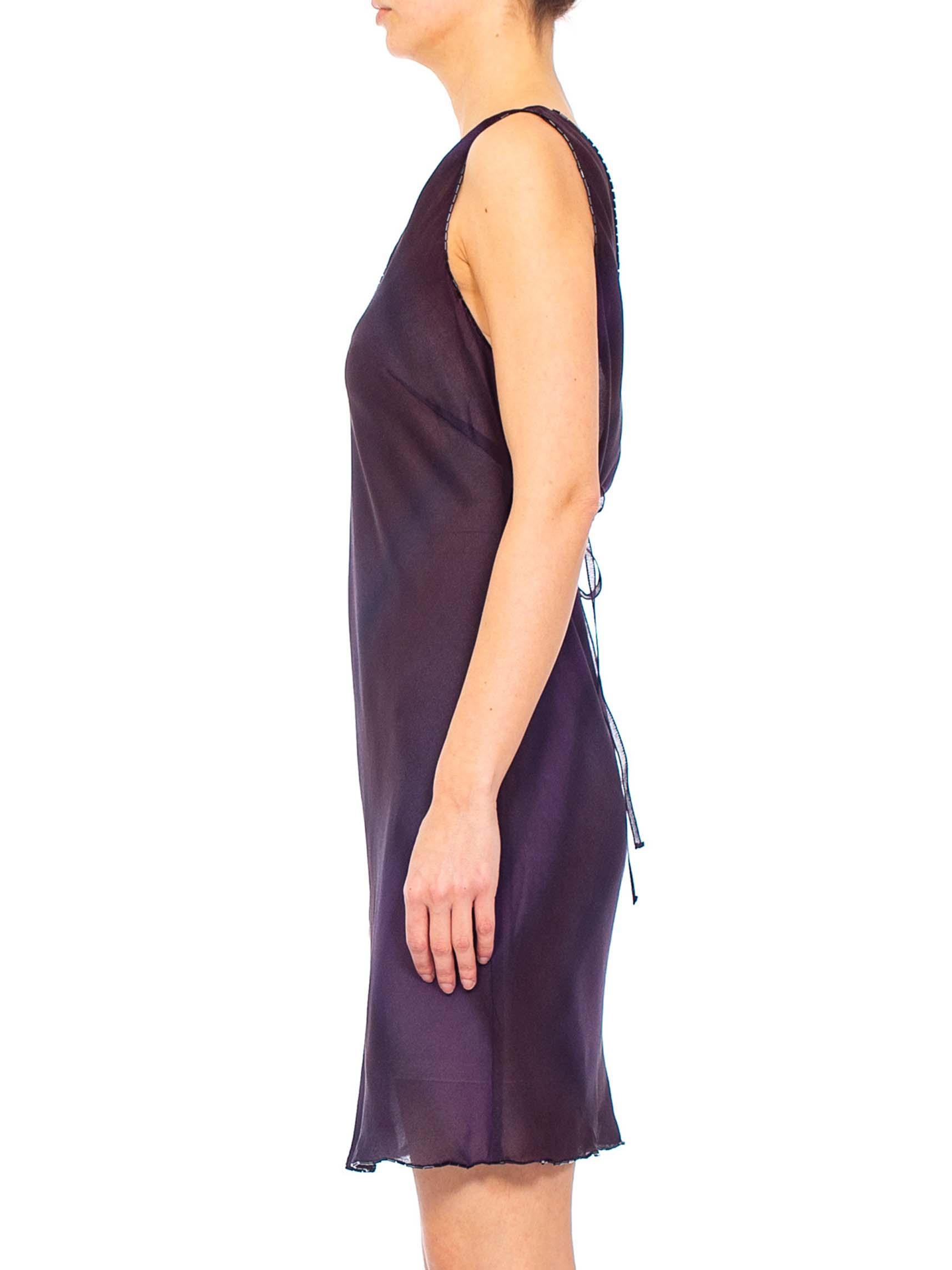 Black 1990s PRADA Purple Beaded Silk Georgette Dress