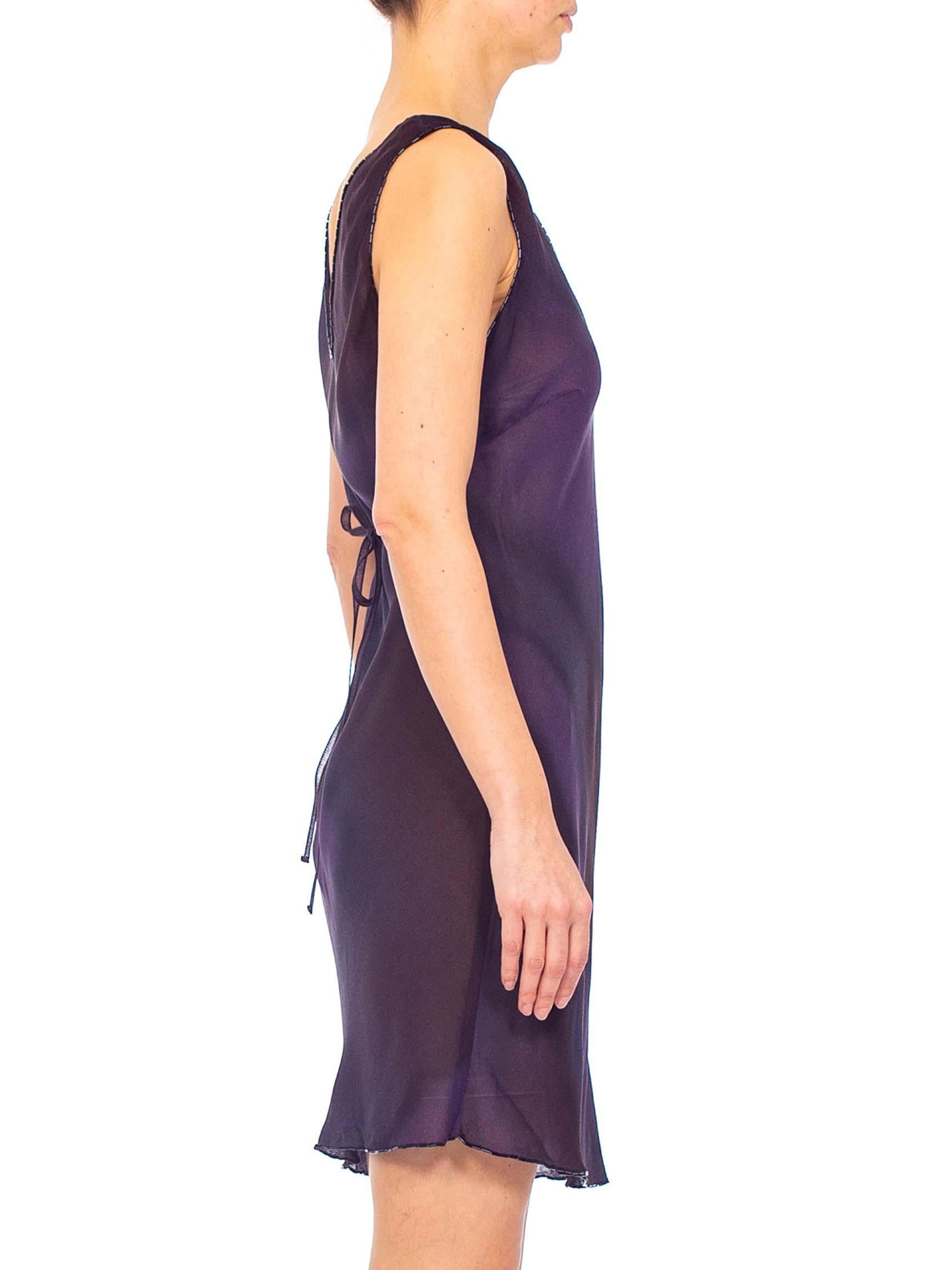 1990s PRADA Purple Beaded Silk Georgette Dress In Excellent Condition In New York, NY