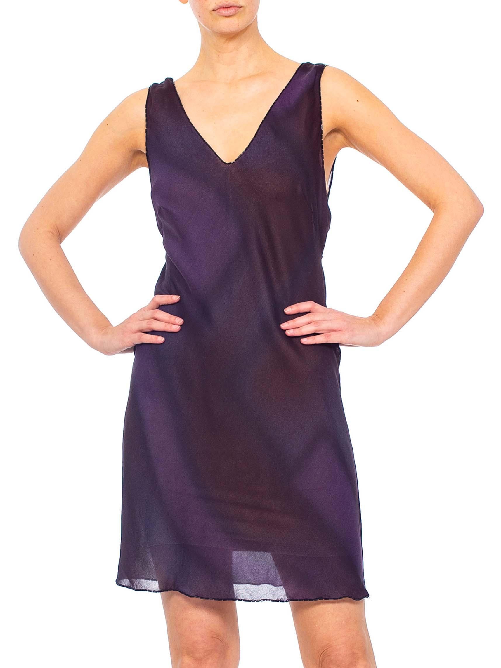 1990s PRADA Purple Beaded Silk Georgette Dress 2