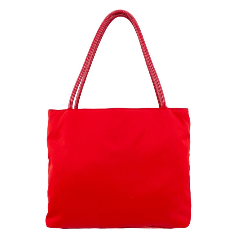 1990s Prada Red Nylon Medium Tote Bag at 1stDibs