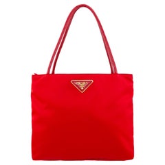 1990s Prada Red Nylon Medium Tote Bag