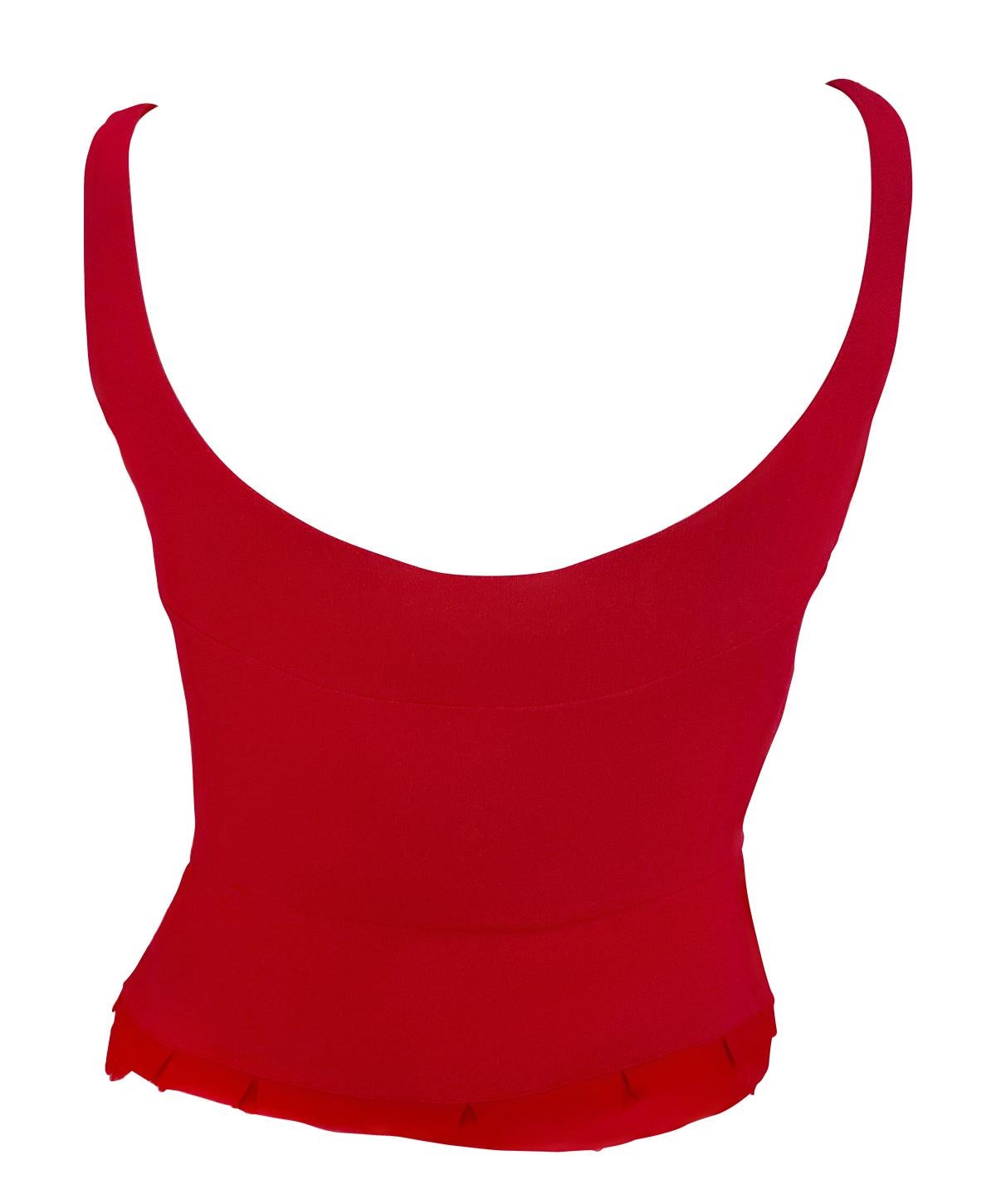 Women's 1990s Prada Red Silk Chiffon Trim Bustier Crop Top