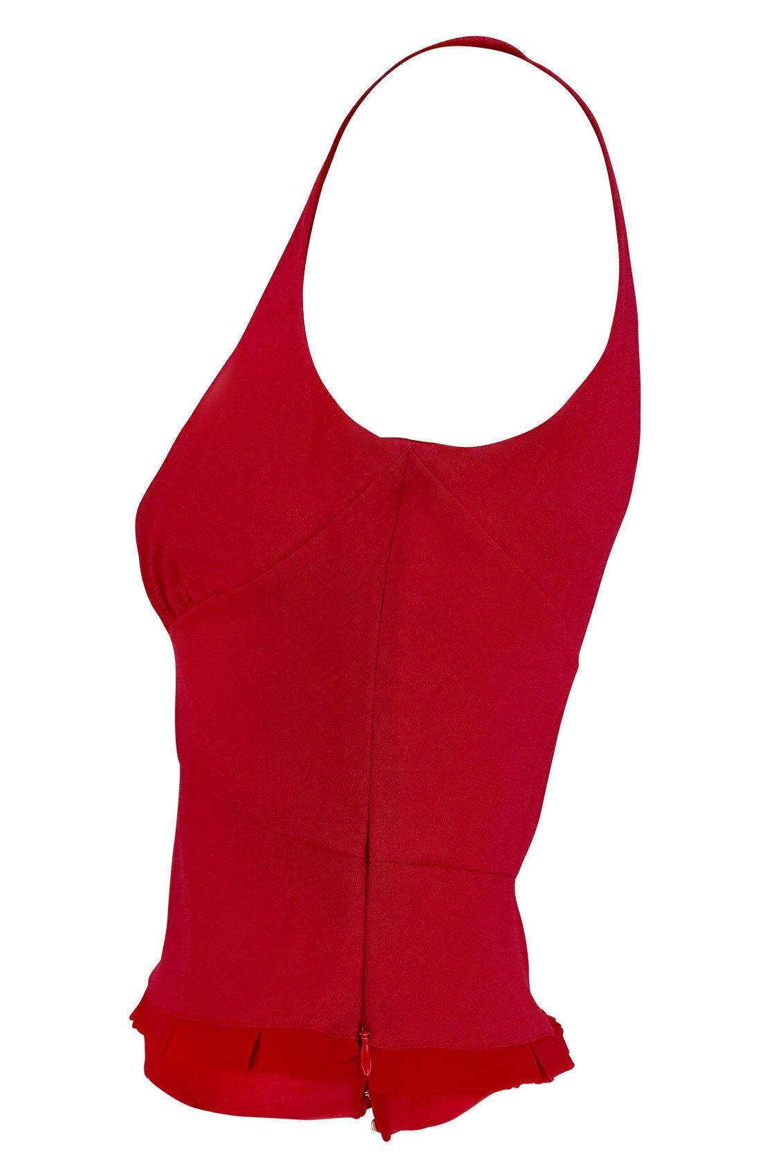 1990s Prada Red Silk Chiffon Trim Bustier Crop Top 1