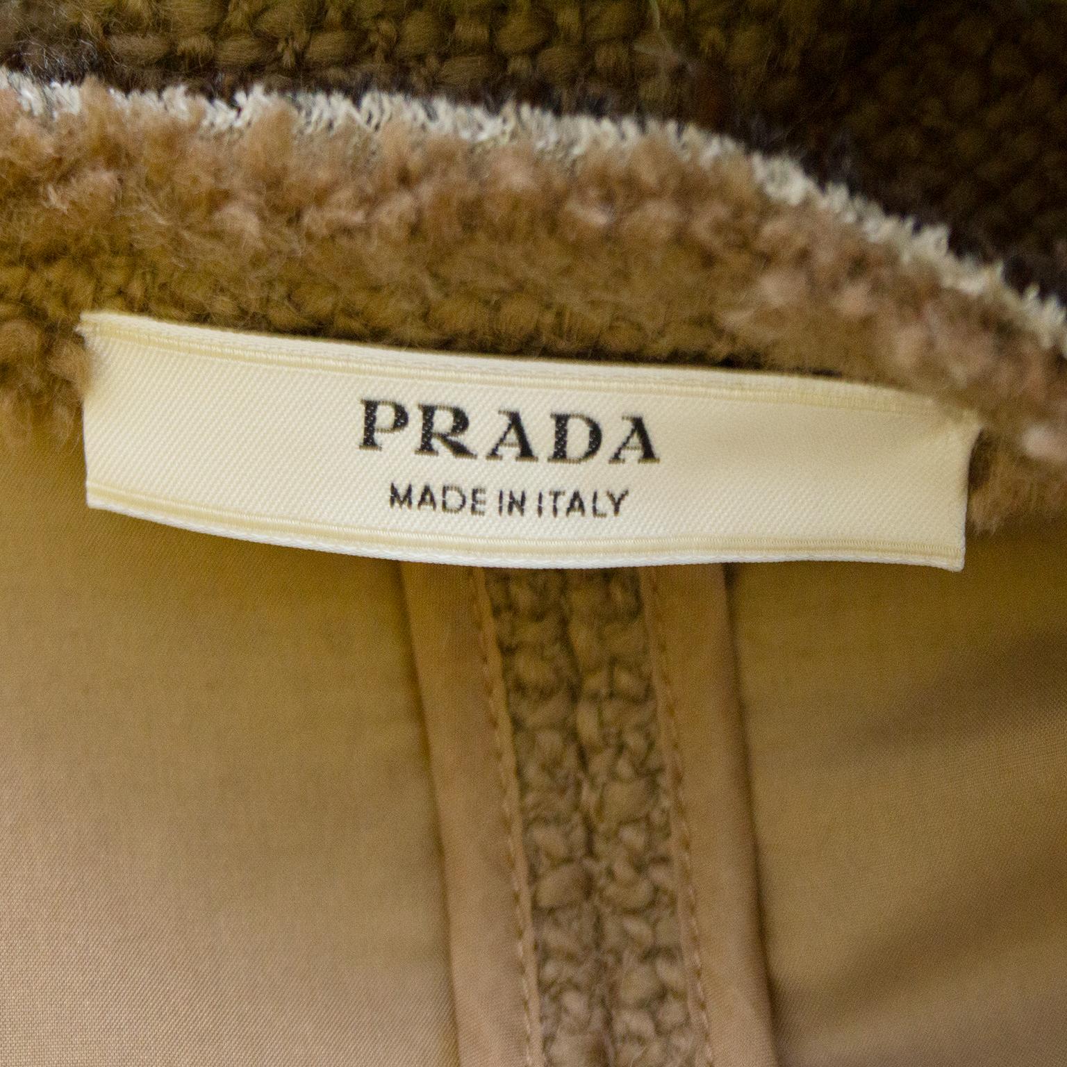 1990s Prada Tan Woven Linen Boucle Suit with Macrame Details  2