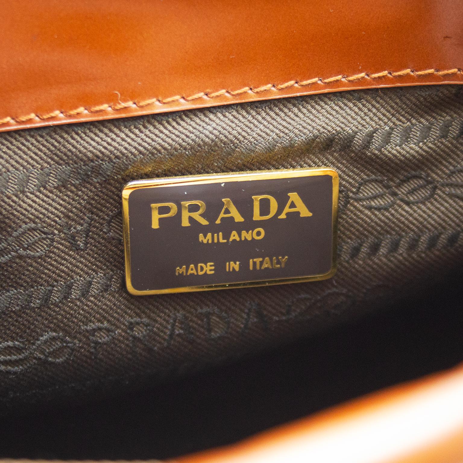 1990s Prada Terracotta Patent Leather Clutch  1